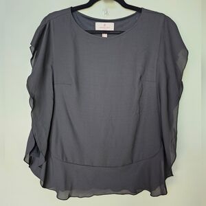 Laurie Felt Flounce Butterfly Black Chiffon Lined Blouse, Black, XS NWOT